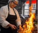 Cooking over a flame in the kitchen